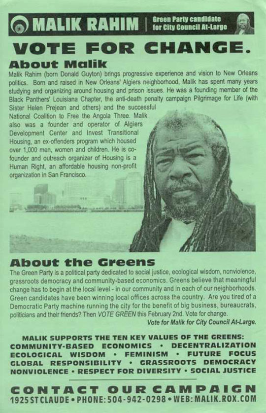 Malik Rahim - Green Party Candidate for City Council At-Large