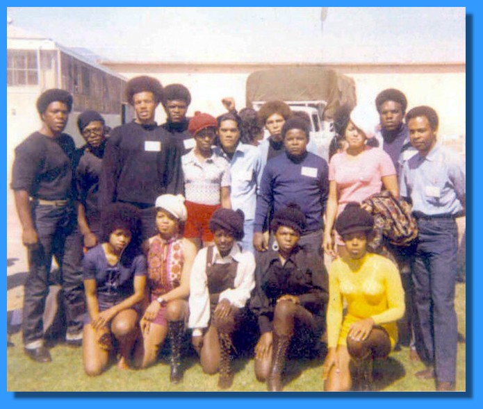 Black inmates at San Quentin commemorating the birthday of Malcolm X with sisters of the BPP
