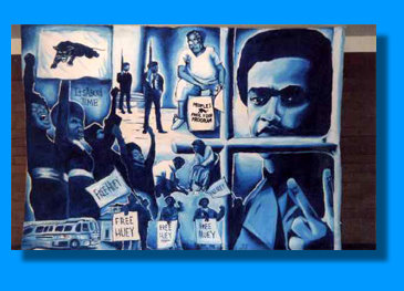 1. Artwork by Mike Rodriguez -- 2. Sacramento Panthers in Bobby Hutton Park 1968
